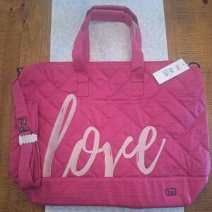 Lug Pink Quilted Travel Bag with Love Motif